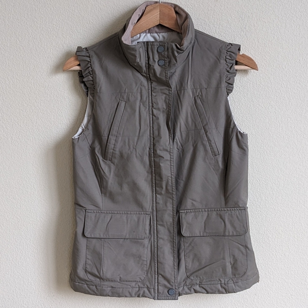 Ailin Vest Women XS Olive Green Insulated Safari Utility Outdoor Full Zip Ruffle